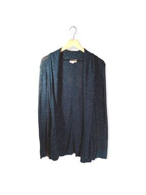 𝅺calvin Klein Teal Metallic Wool Angora Open Front Cardigan Size S